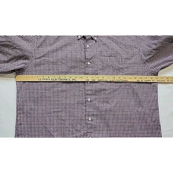 Peter Millar Dress Shirt Men’s XL Maroon Blue Plaid Check 100% Cotton Button Up - Picture 10 of 12